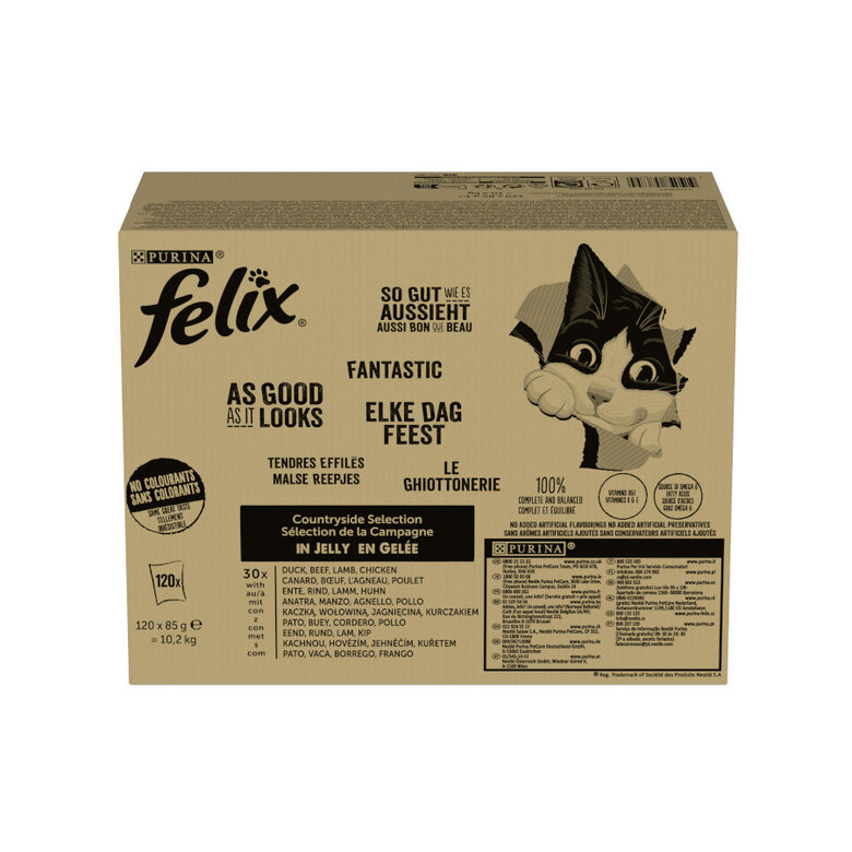 120 saquetas x 85 g Felix Fantastic Seleções Favoritas de Carnes em Gelatina saquetas para gatos – Multipack,  Imagem número 3 120 saquetas x 85 g Felix Fantastic Seleções Favoritas de Carnes em Gelatina saquetas para gatos – Multipack, , large Imagem número 3